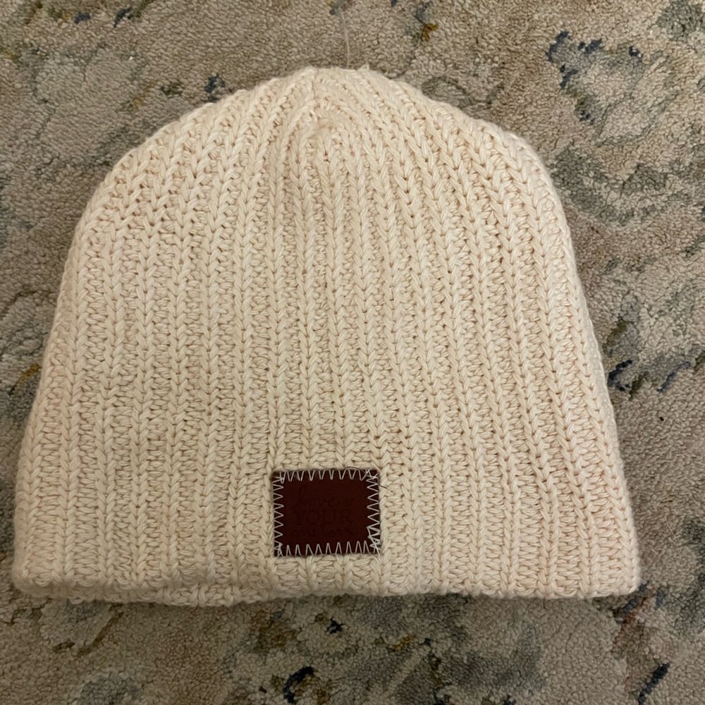Love Your Melon Cream Knit Beanie with Brown Patch
